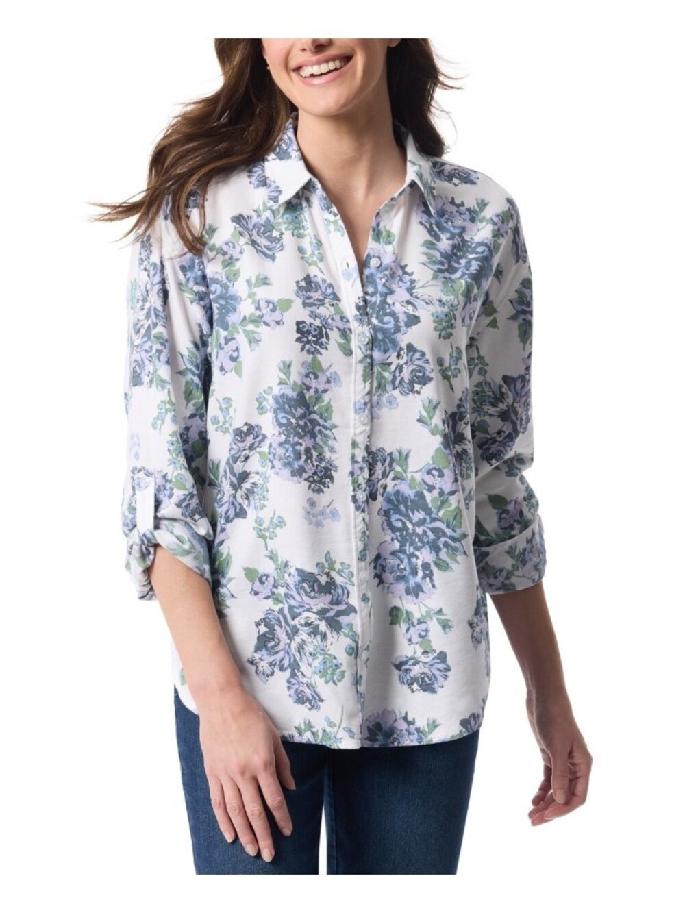Gloria Vanderbilt Women's Amanda Button-Front Shirt White Blue Size S